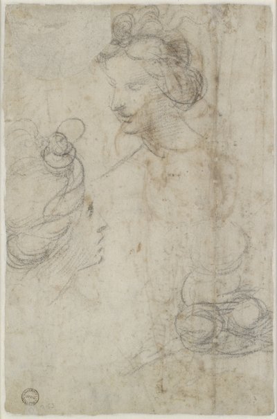 Two Female Heads and a Sketch of a Woman Squatting (detail) by Raffaello Sanzio Raphael